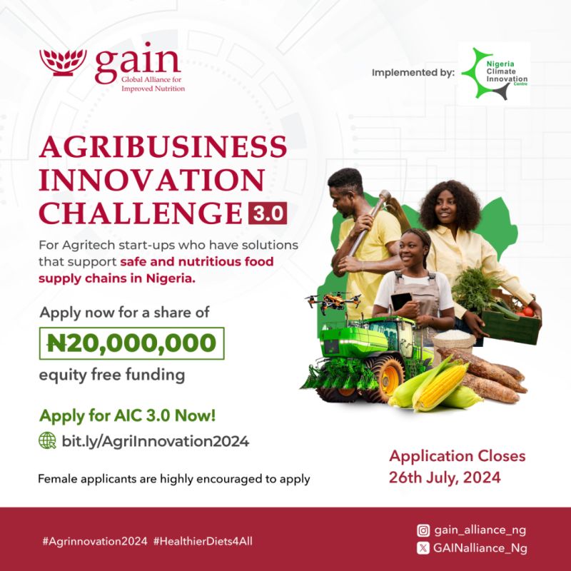 GAIN AGRI-Business Innovation Challenge | Up to ₦ 20,000,000 EQUITY-FREE GRANT